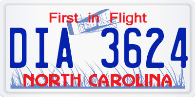 NC license plate DIA3624