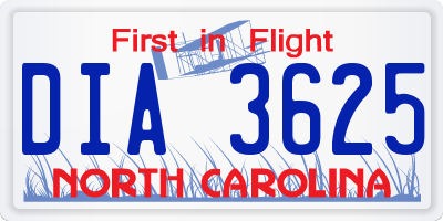 NC license plate DIA3625