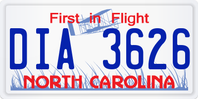 NC license plate DIA3626