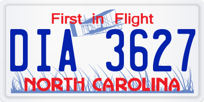 NC license plate DIA3627