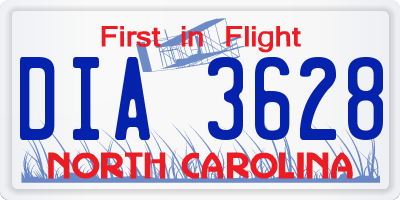 NC license plate DIA3628
