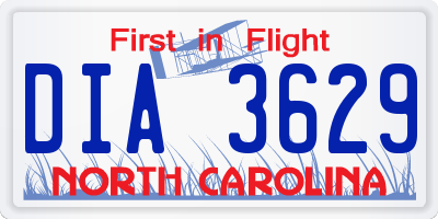 NC license plate DIA3629