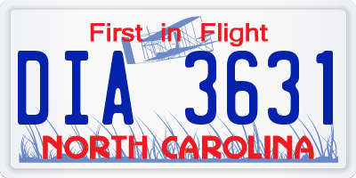 NC license plate DIA3631
