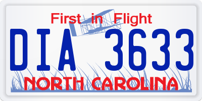 NC license plate DIA3633