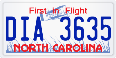 NC license plate DIA3635