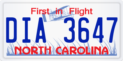 NC license plate DIA3647