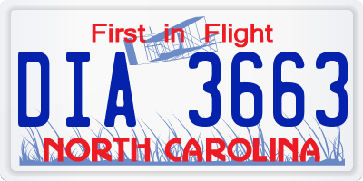 NC license plate DIA3663