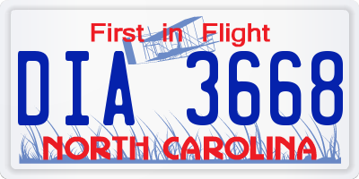 NC license plate DIA3668