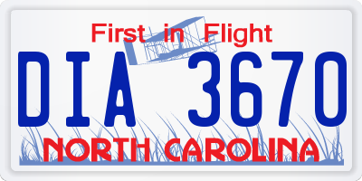 NC license plate DIA3670