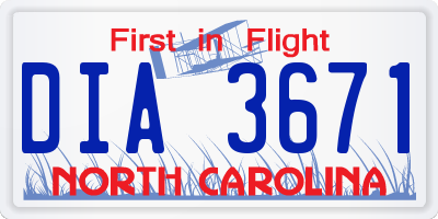NC license plate DIA3671