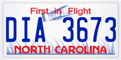 NC license plate DIA3673