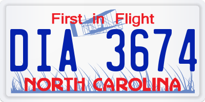 NC license plate DIA3674