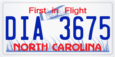 NC license plate DIA3675