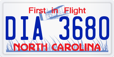 NC license plate DIA3680