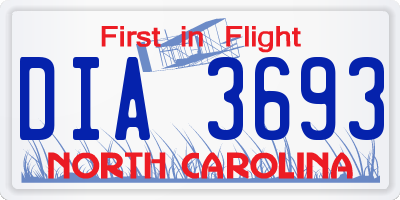 NC license plate DIA3693