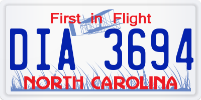 NC license plate DIA3694