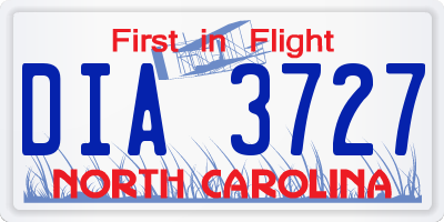 NC license plate DIA3727