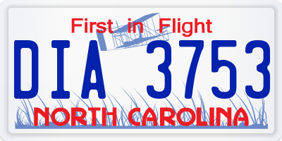 NC license plate DIA3753