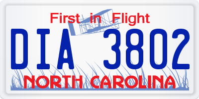 NC license plate DIA3802