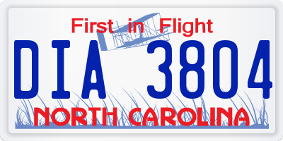 NC license plate DIA3804