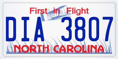 NC license plate DIA3807
