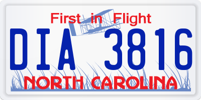 NC license plate DIA3816