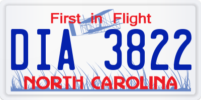 NC license plate DIA3822