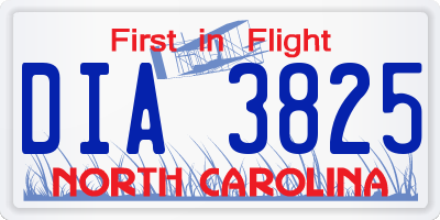 NC license plate DIA3825