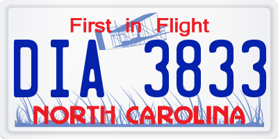 NC license plate DIA3833