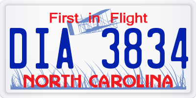 NC license plate DIA3834