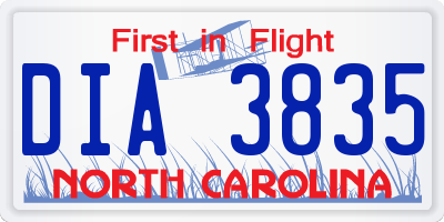 NC license plate DIA3835
