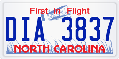 NC license plate DIA3837