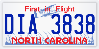 NC license plate DIA3838