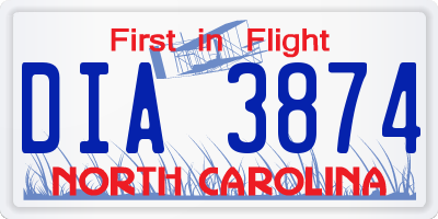 NC license plate DIA3874