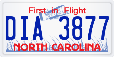 NC license plate DIA3877