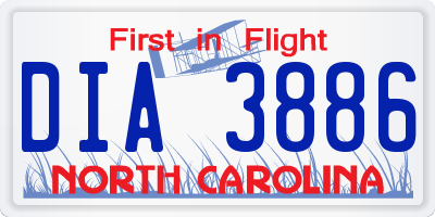 NC license plate DIA3886
