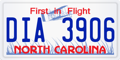 NC license plate DIA3906