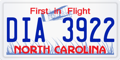 NC license plate DIA3922