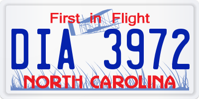 NC license plate DIA3972