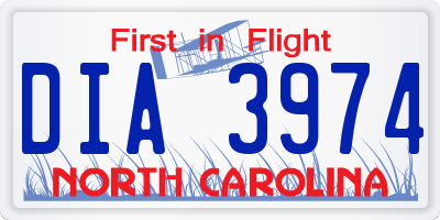 NC license plate DIA3974