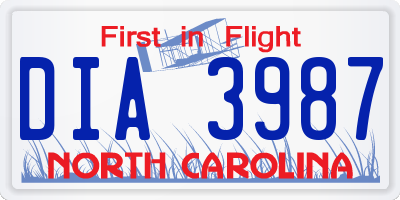NC license plate DIA3987