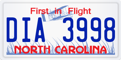 NC license plate DIA3998