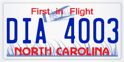 NC license plate DIA4003