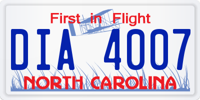 NC license plate DIA4007