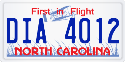 NC license plate DIA4012