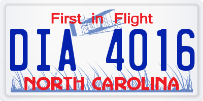 NC license plate DIA4016