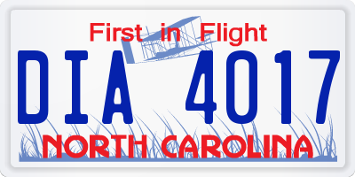 NC license plate DIA4017