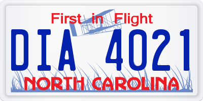 NC license plate DIA4021