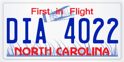 NC license plate DIA4022