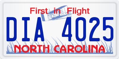 NC license plate DIA4025